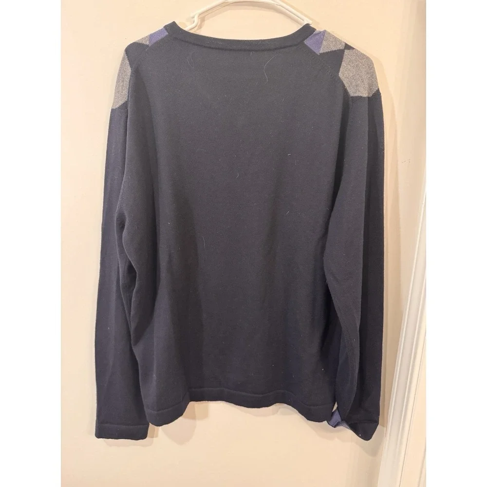 Banana Republic Extra‎ Fine Italian Merino Wool Sweater Mens L V Neck Argyle